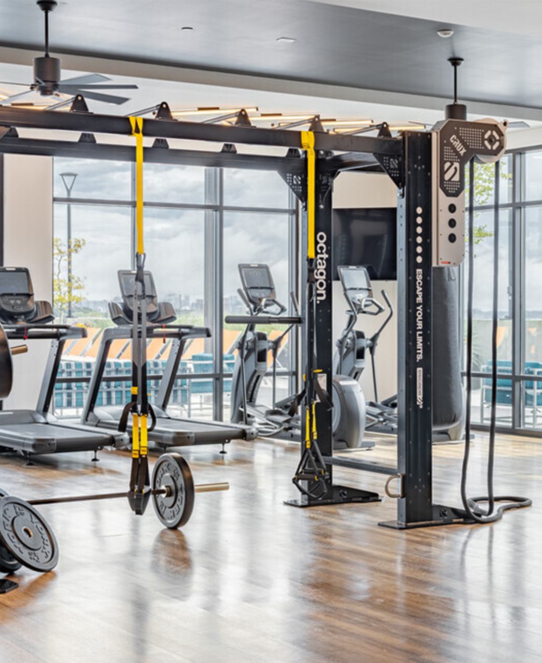 A fitness center with exercise equipment